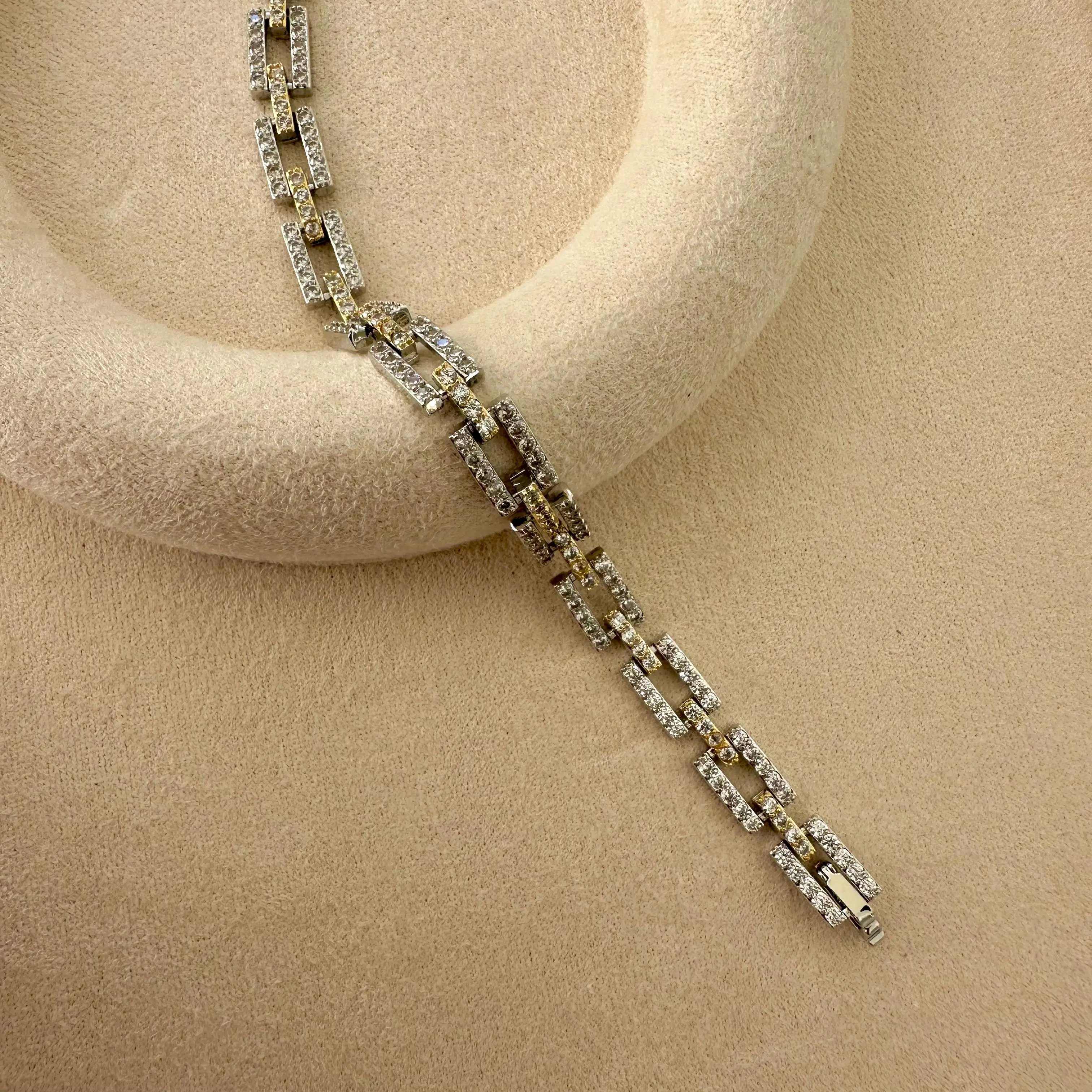 GY0034 Gold Silver Dikdörtgen Taşlı Bileklik