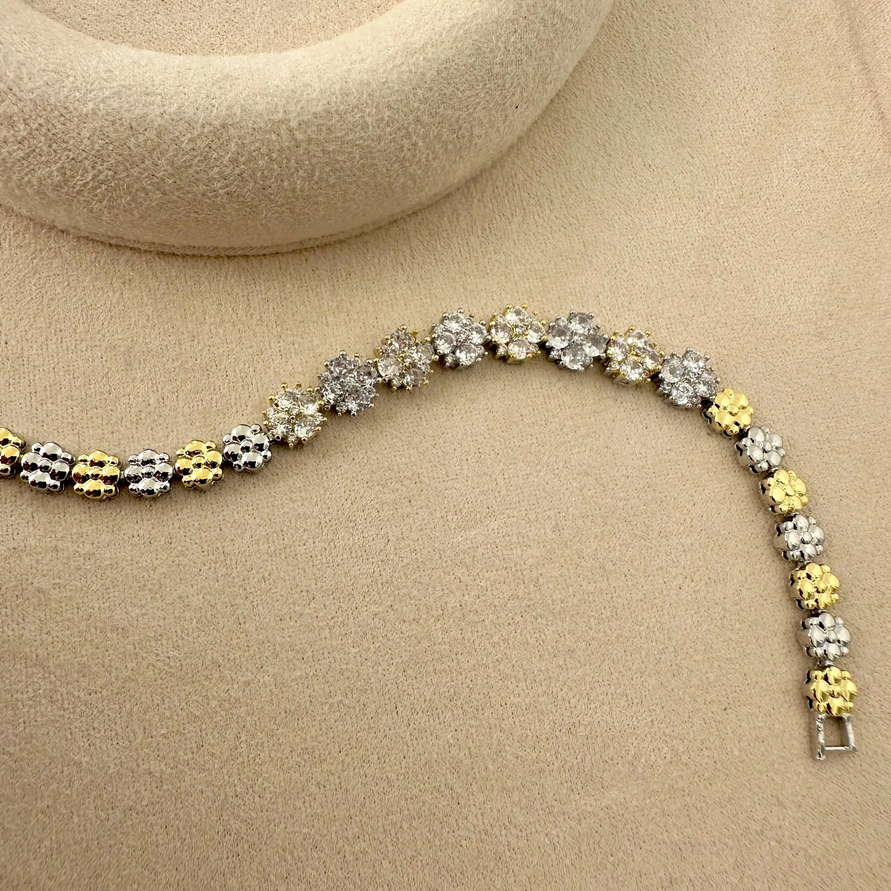 GY0039 Gold Silver Çiçekli Bileklik