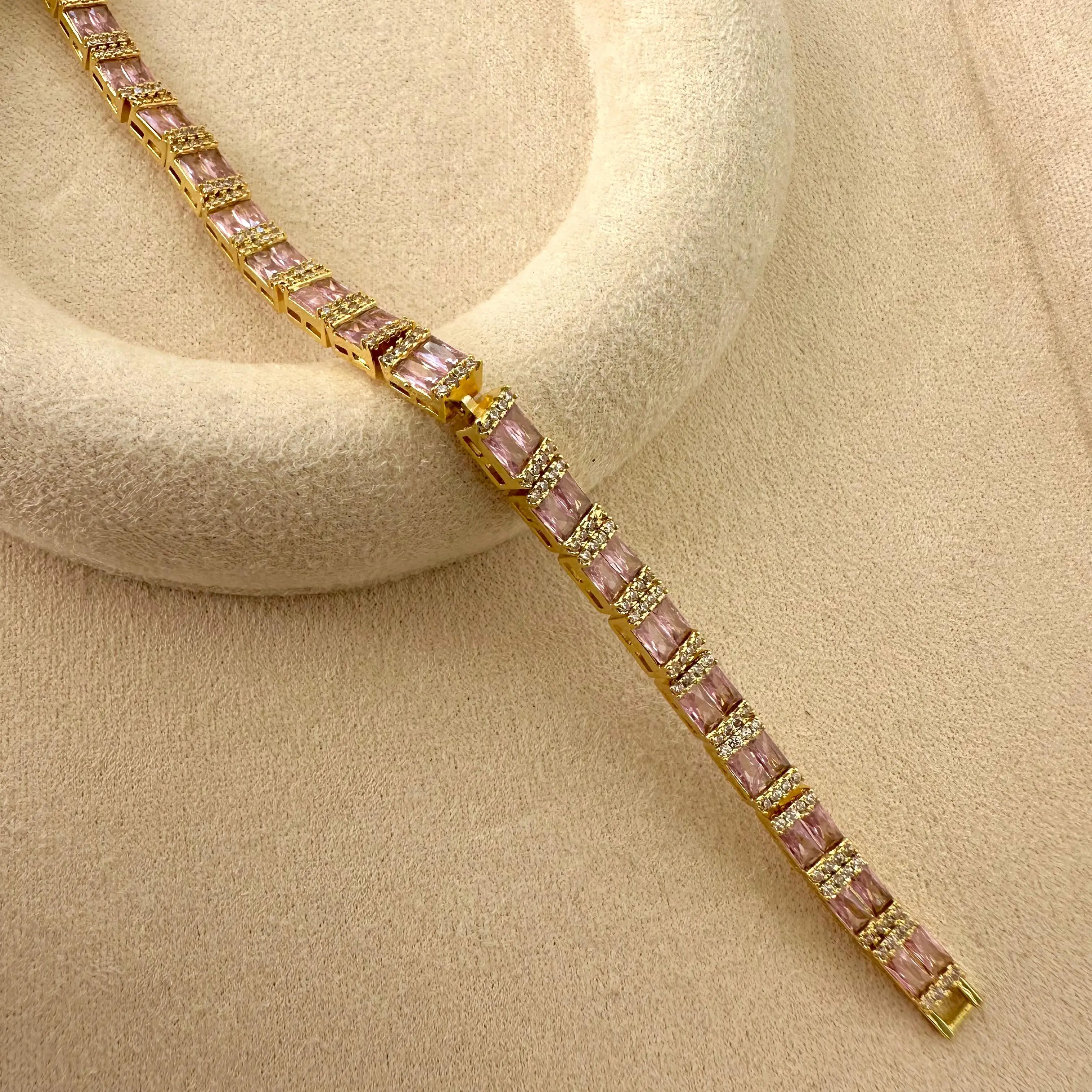 GY0048 Gold Dikdörtgen Pembe Taşlı Bileklik