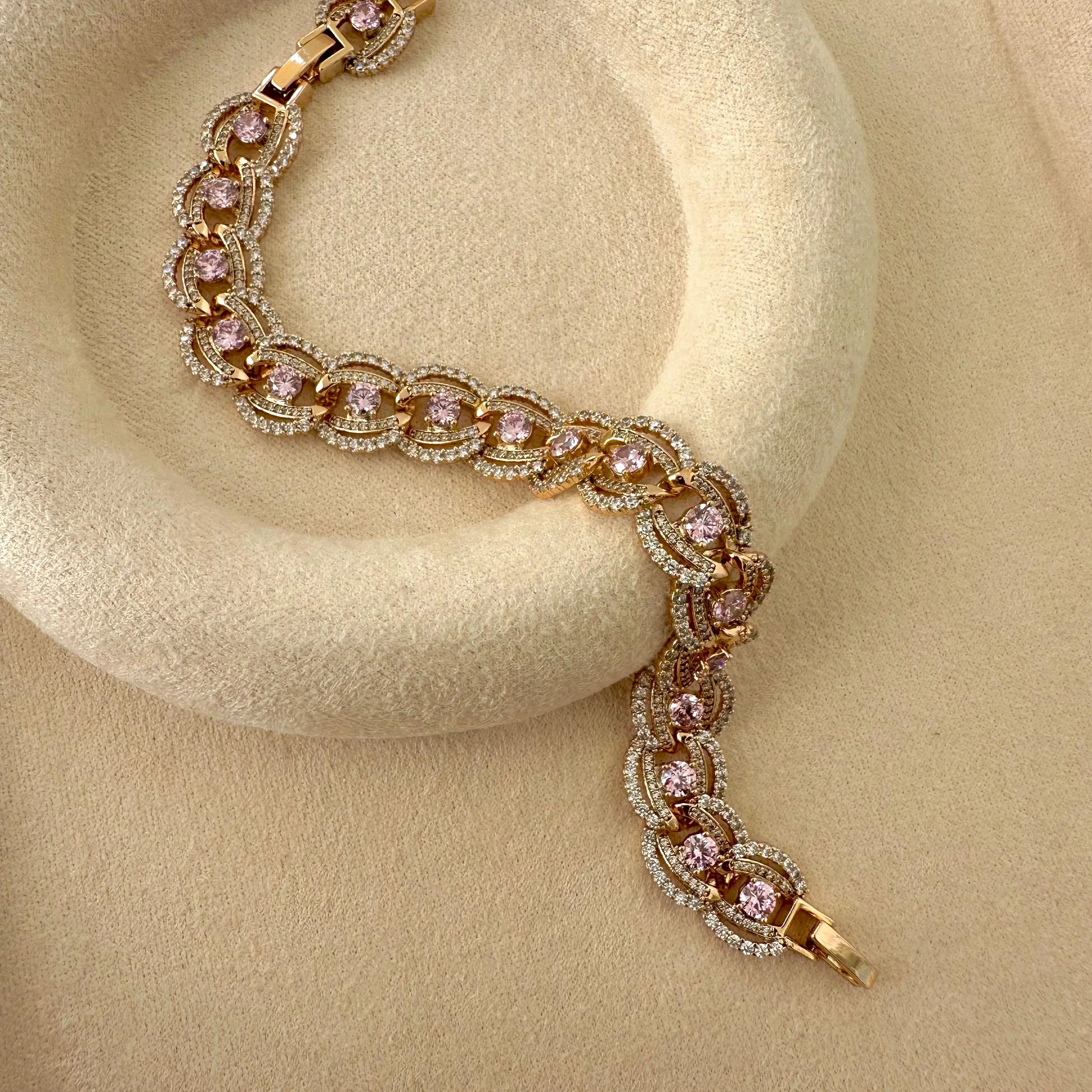 GY0052 Gold Desenli Pembe Taşlı Bileklik