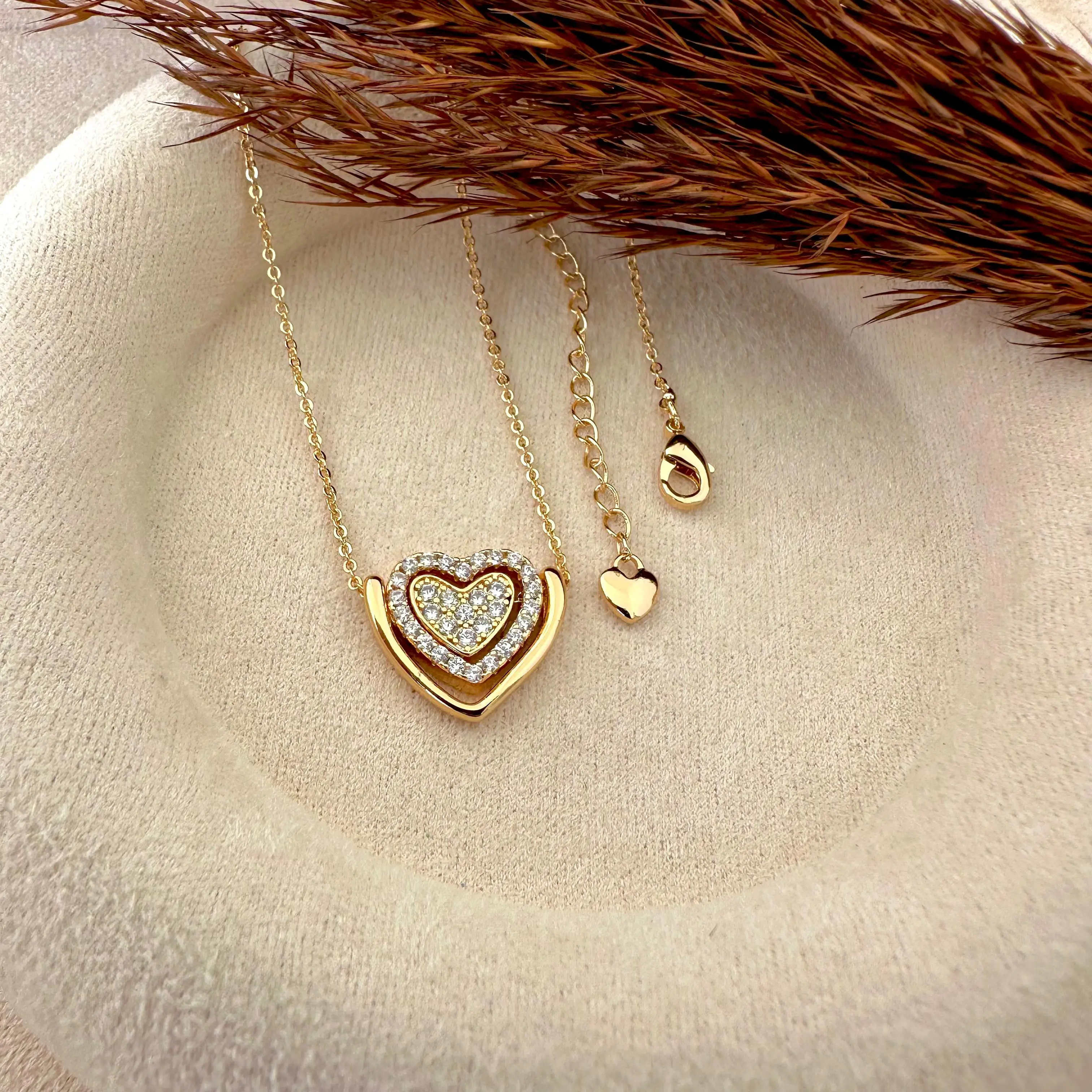 GY0007 Gold Kalp İç İçe Geçmeli Kolye