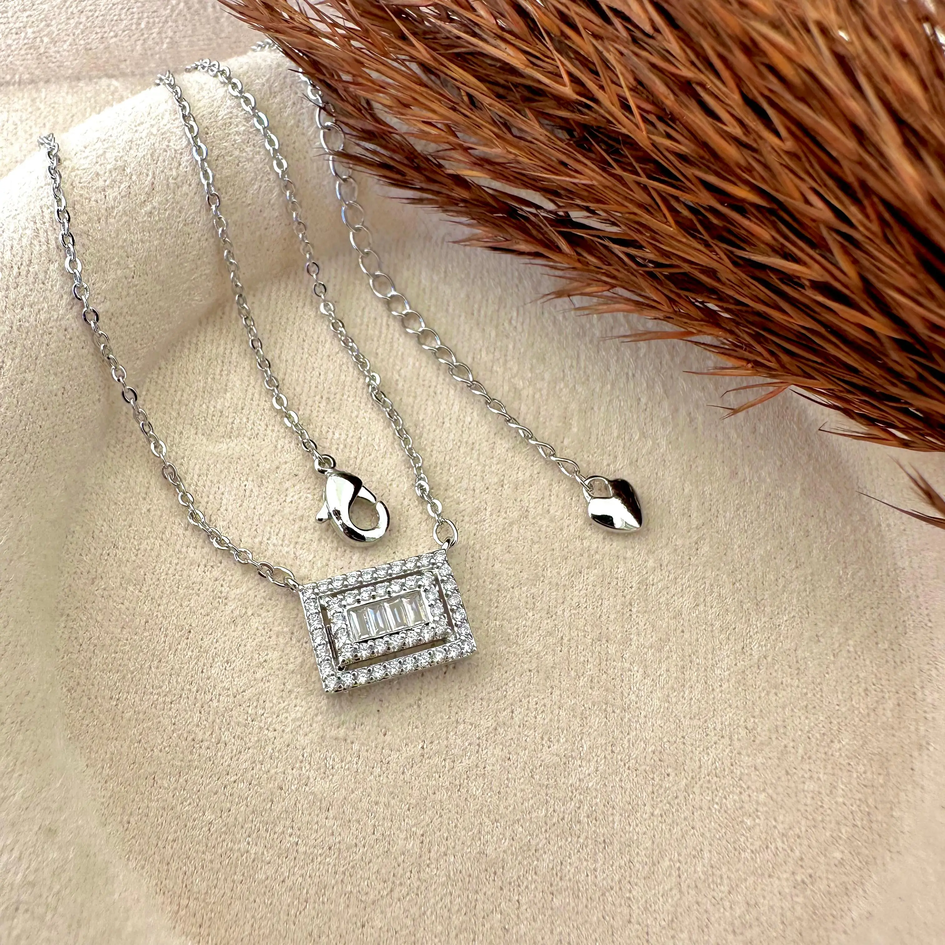GY0020 Silver Dikdörtgen Baget Kolye