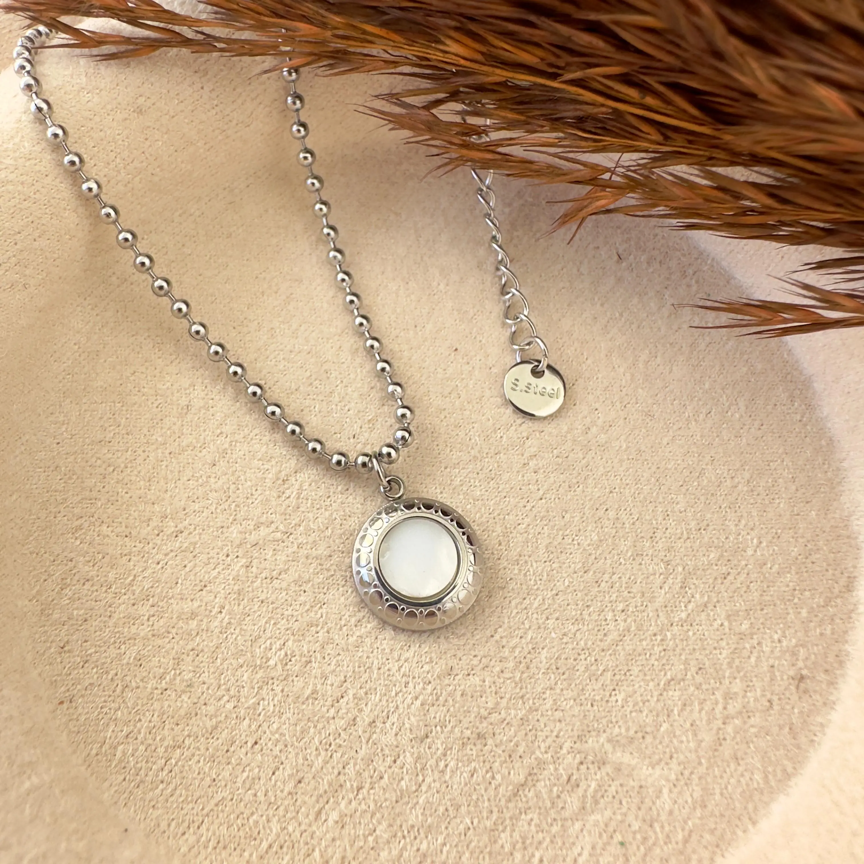 GY0068 Silver Yuvarlak Sedefli Kolye