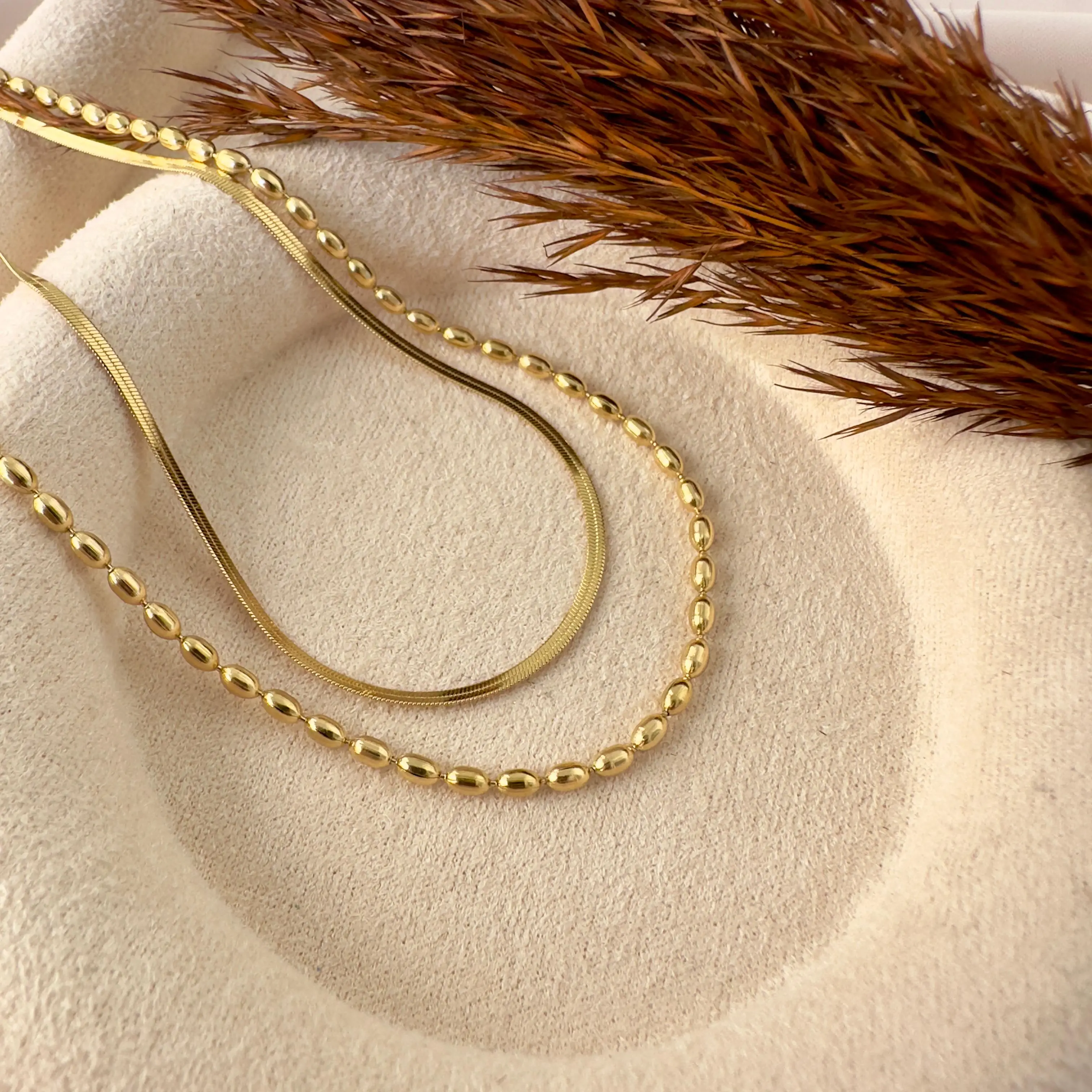 GY0087 Gold Çift Sıra Zincir Kolye