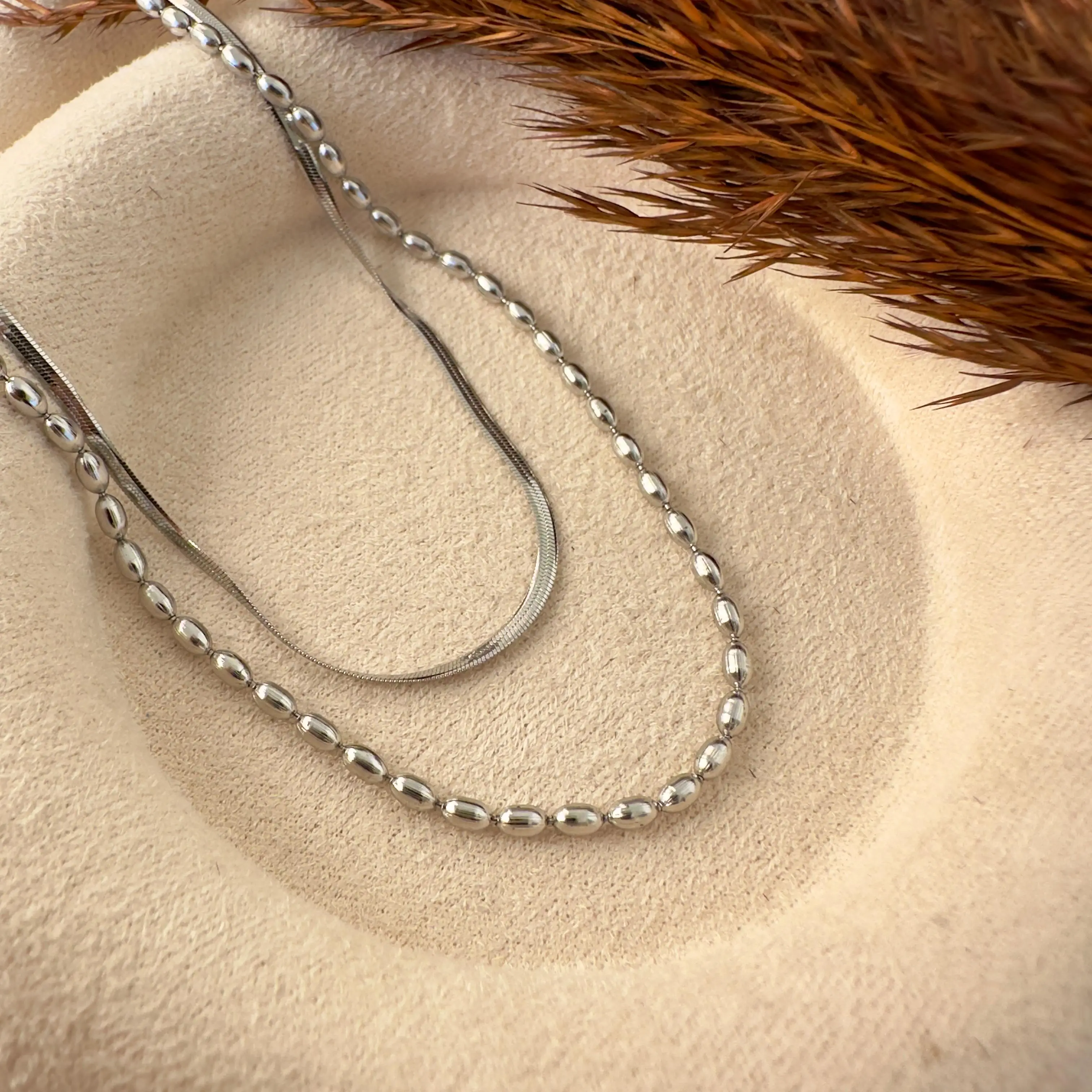 GY0088 Silver Çift Sıra Zincir Kolye
