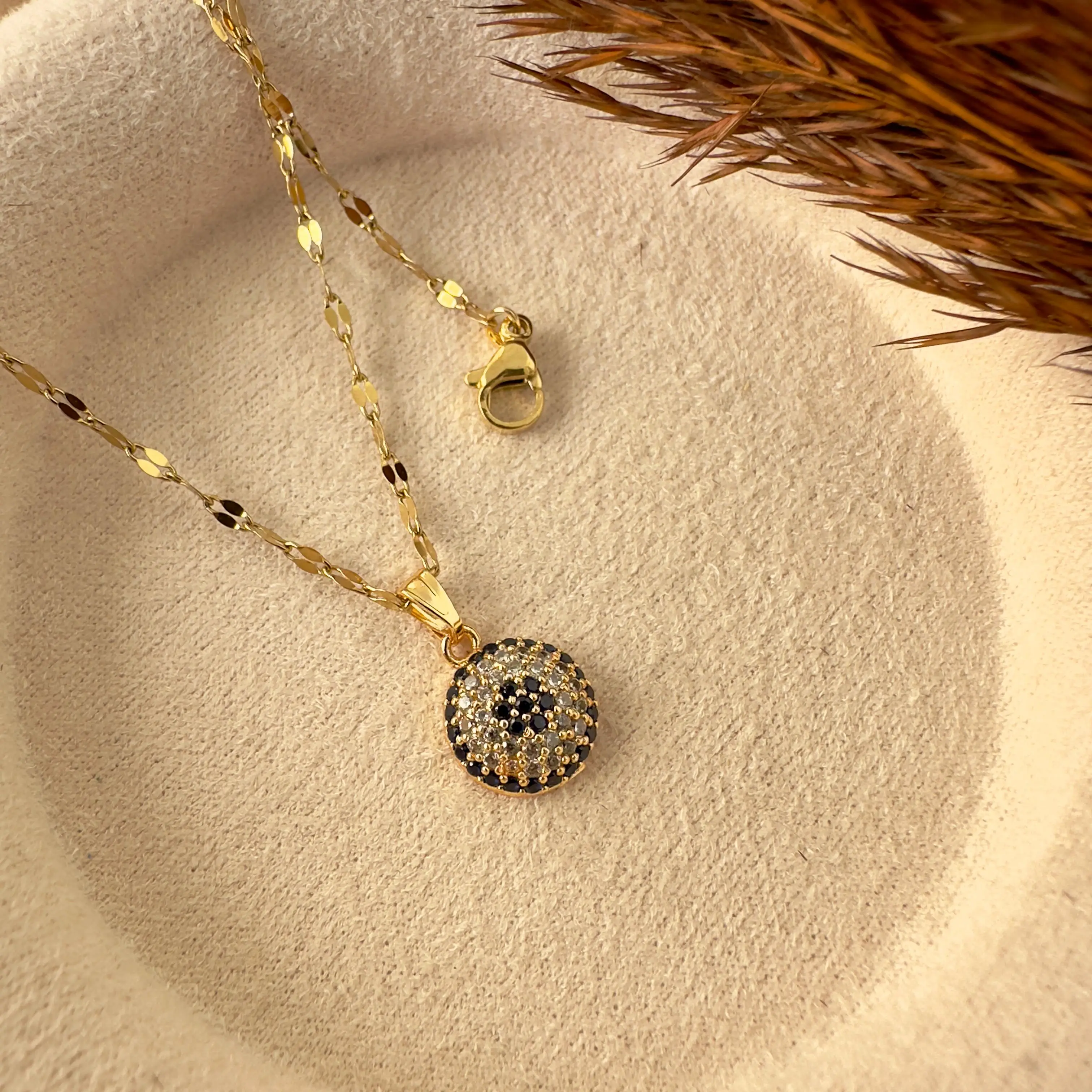 GY0103 Gold Nazar Taşlı Kolye
