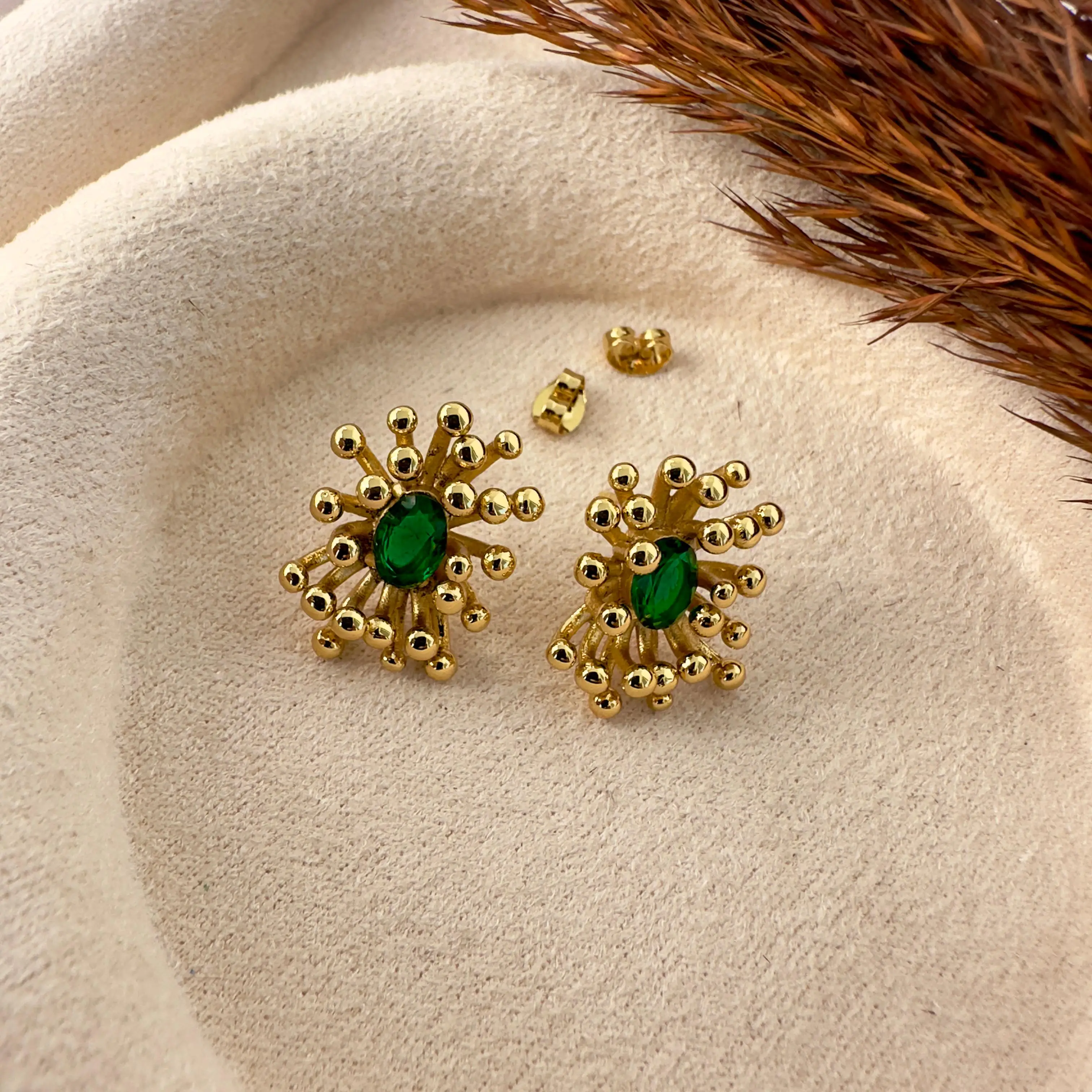 GY0004 Gold Yeşil Taşlı Küpe
