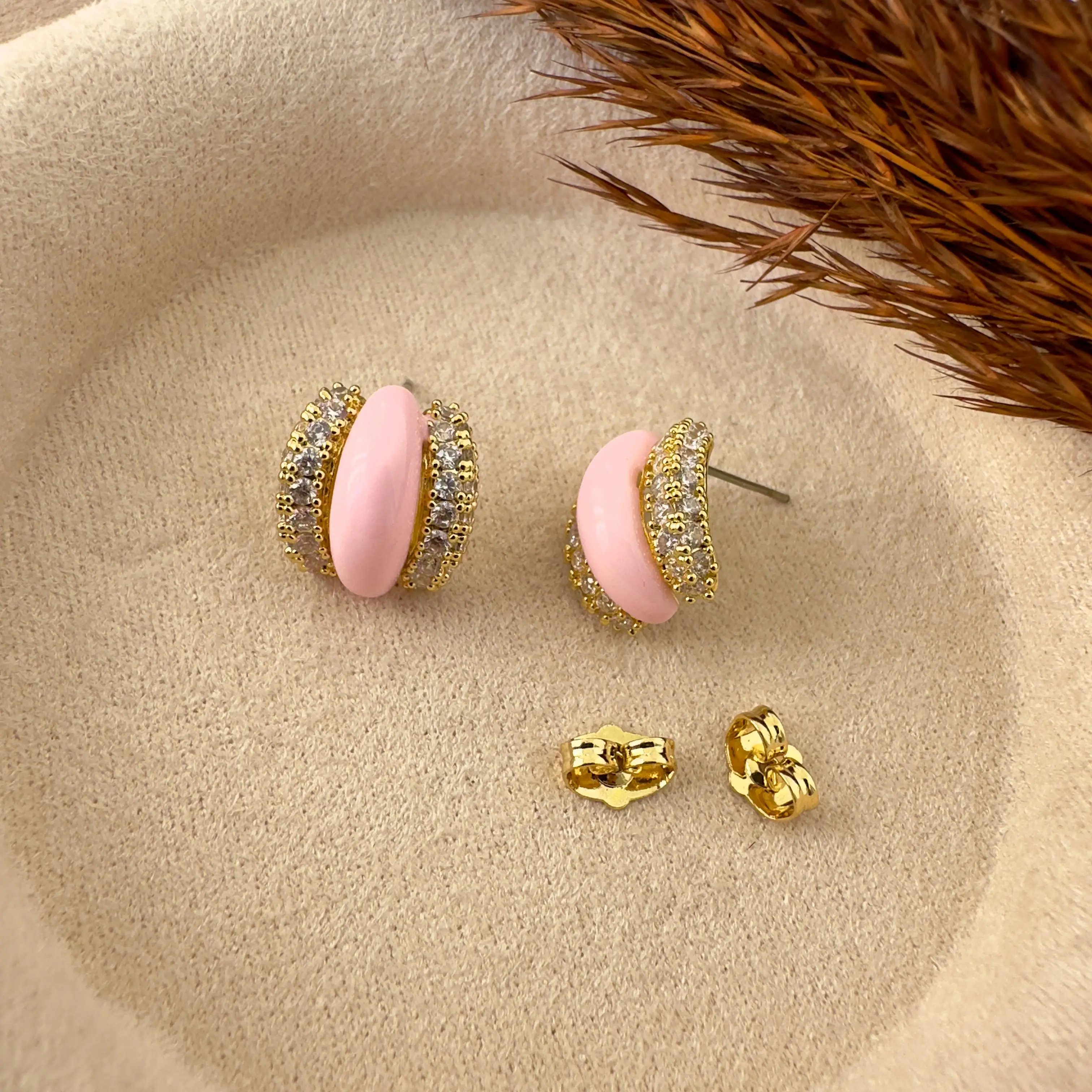 GY0059 Gold Pembe Üç Boğum Küpe