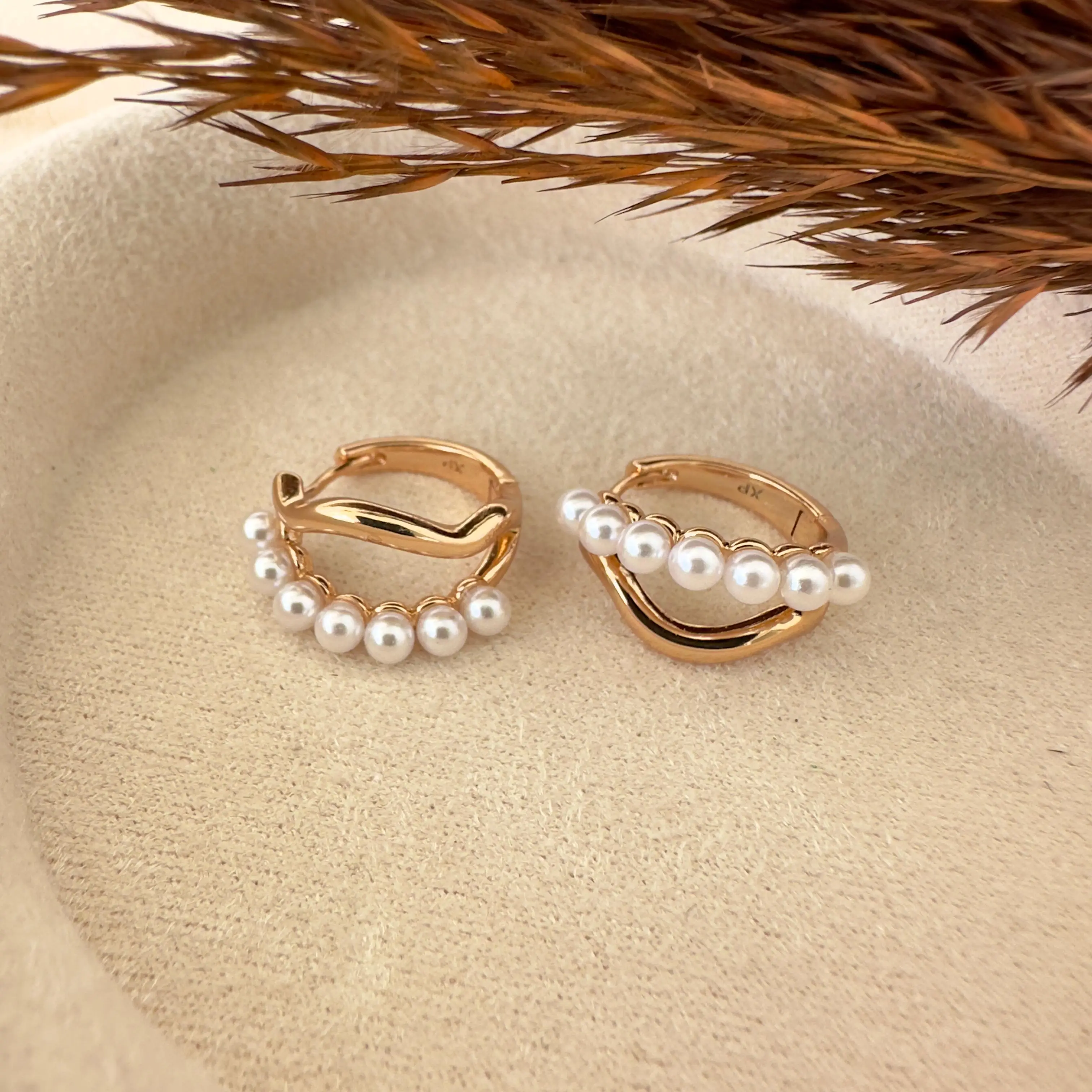 GY0102 Rose Gold İnci Çift Sıra Küpe