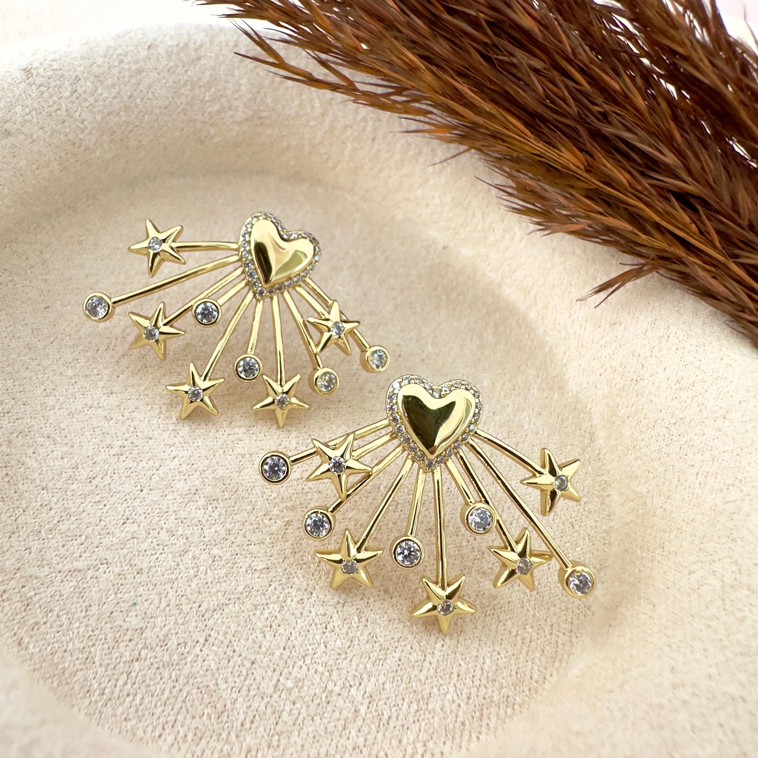 GY0109 Gold Kalp Yıldız Küpe
