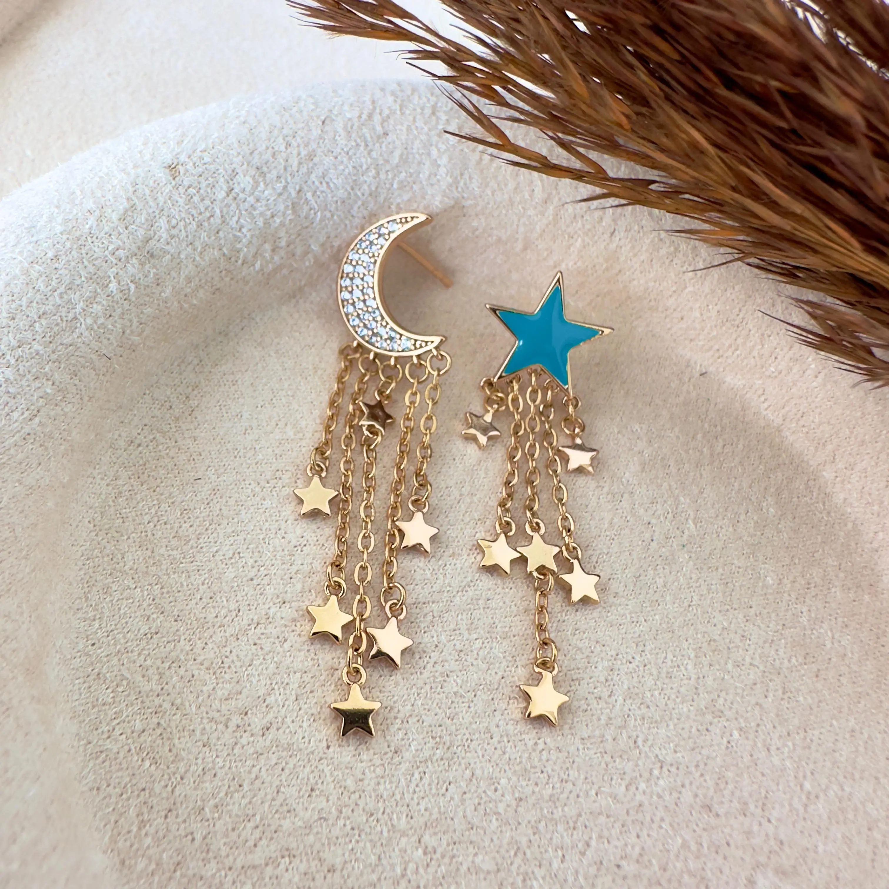 GY0111 Rose Gold Ay Yıldız Küpe