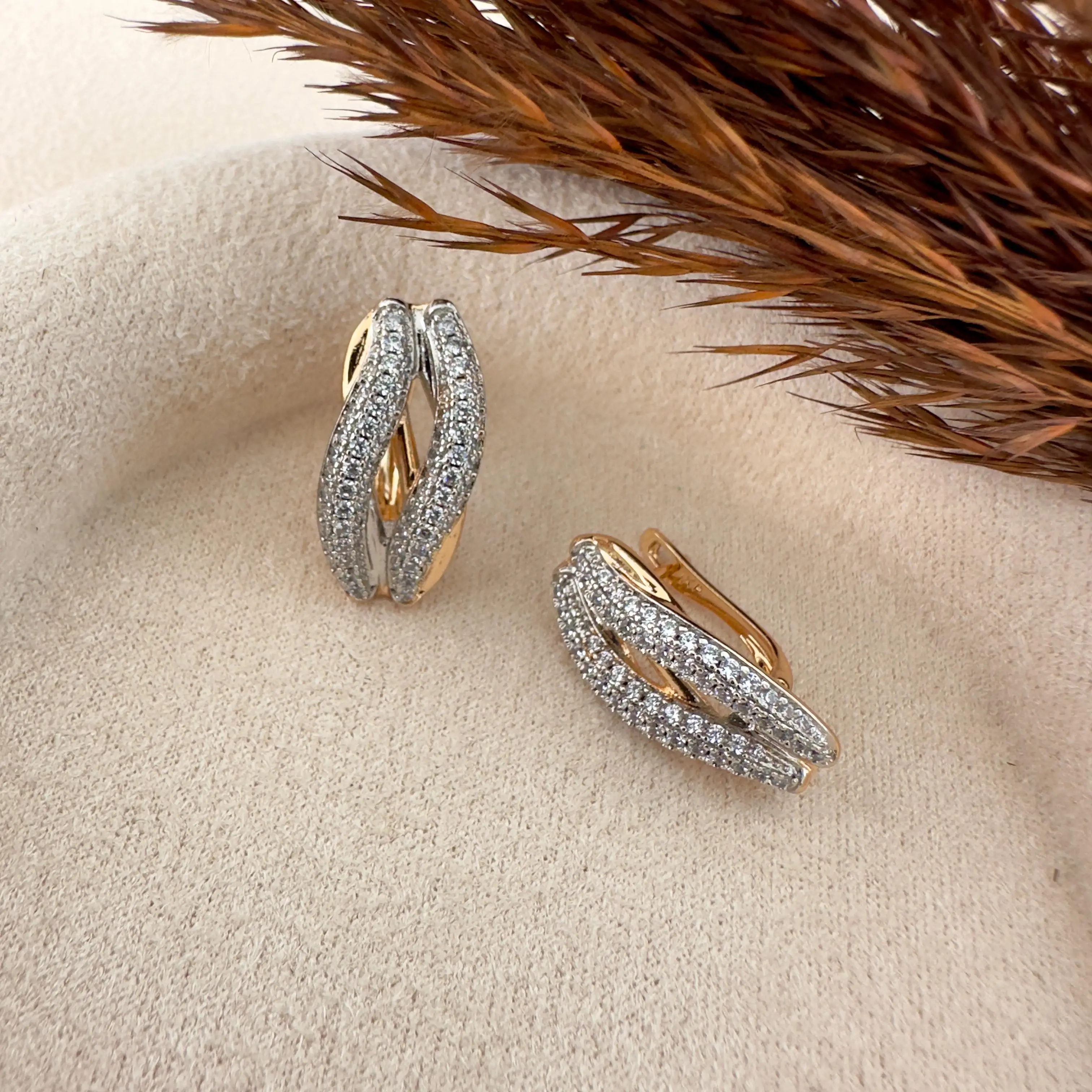 GY0116 Rose Gold-Silver Taşlı Küpe