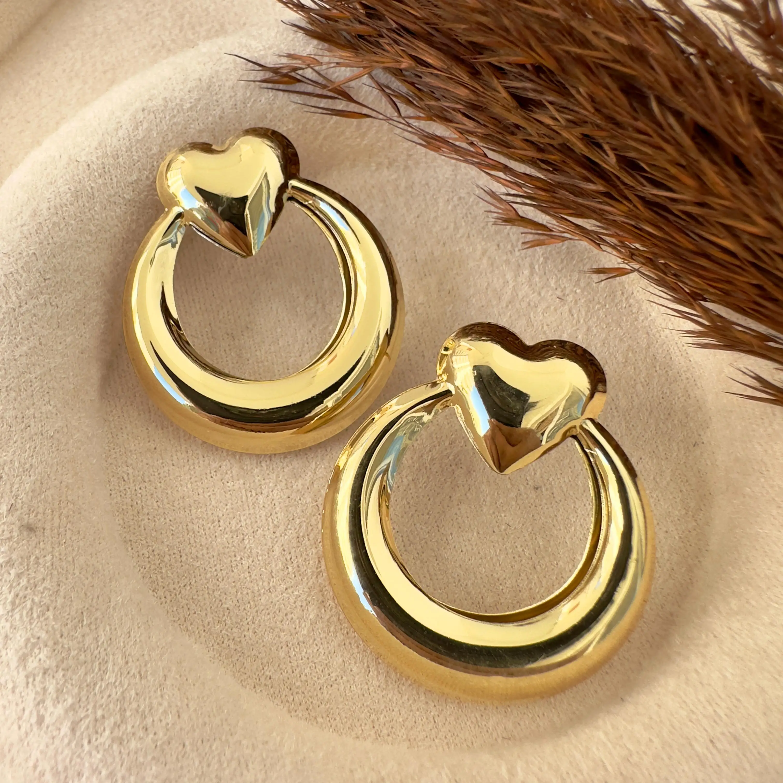 GY0168 Gold Metal Kalp Küpe