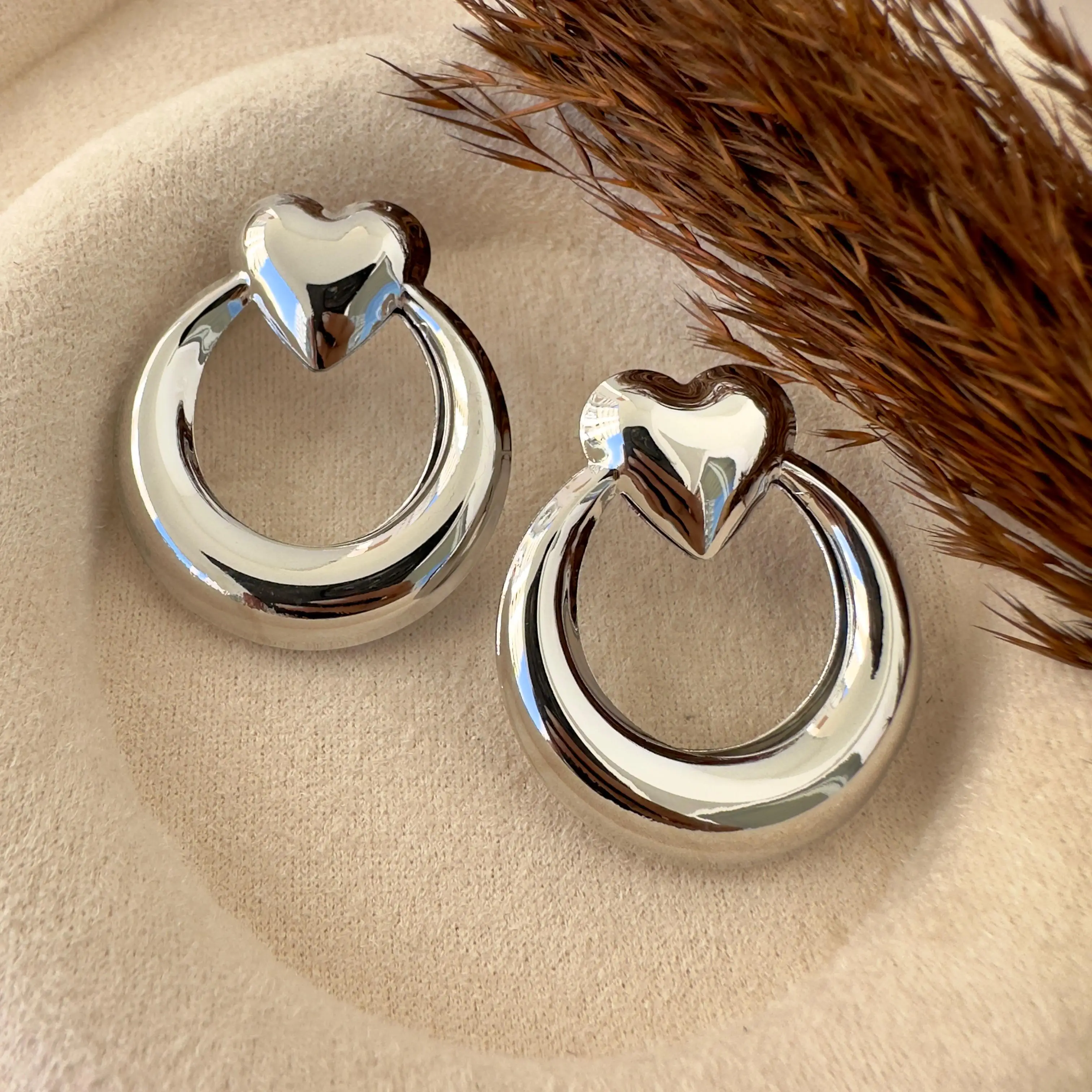 GY0169 Silver Metal Kalp Küpe