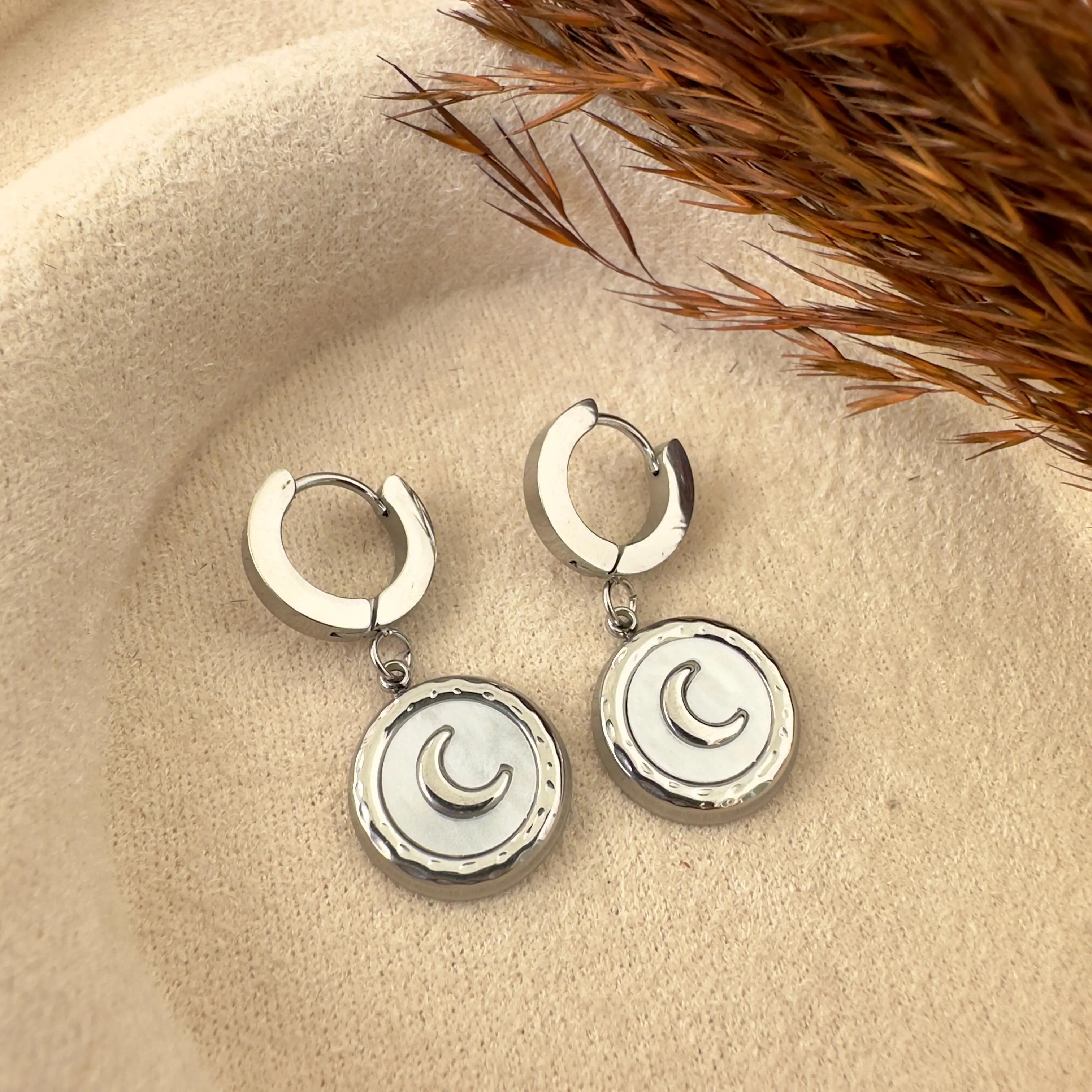 GY0185 Silver Ay Detay Küpe