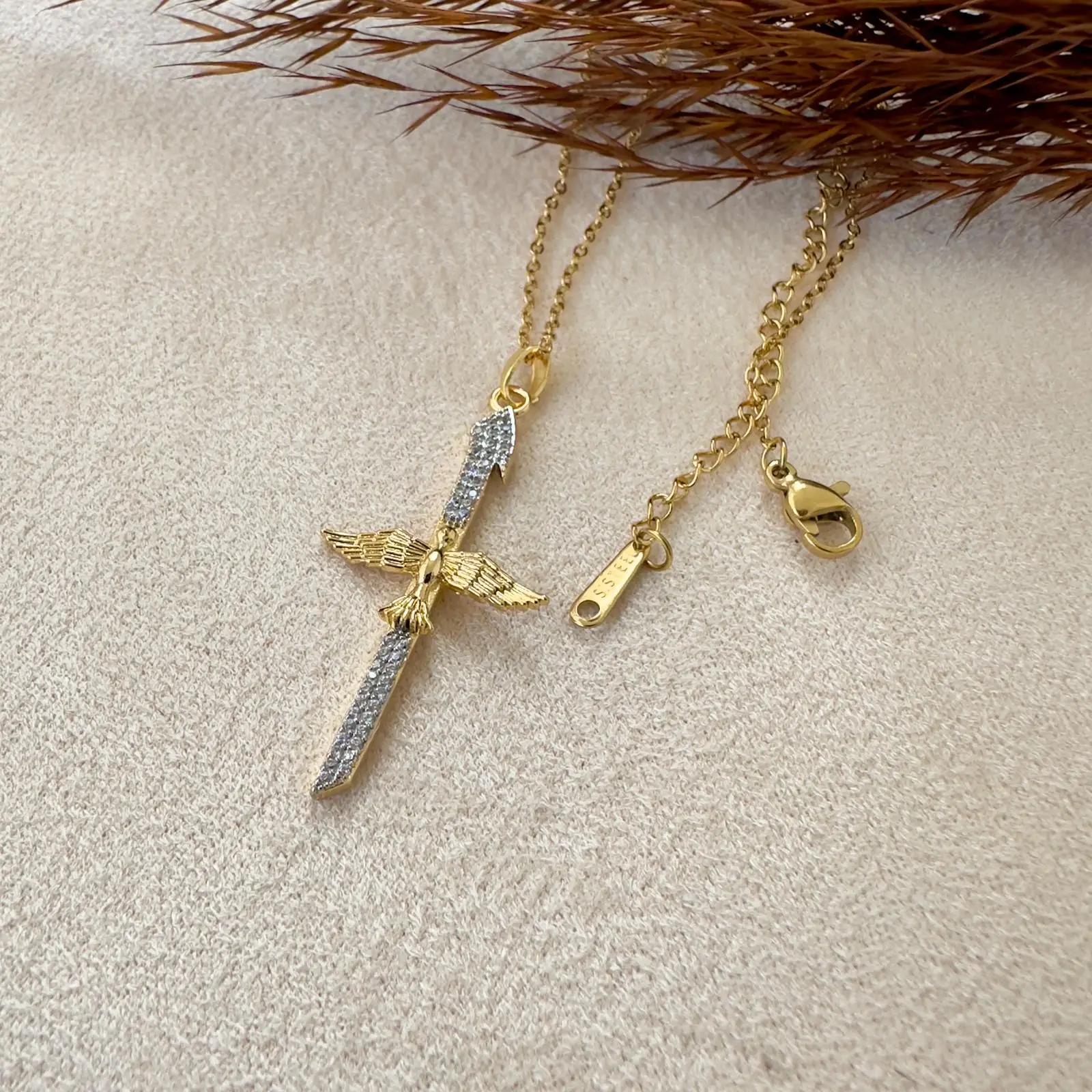 GY0128 Gold-Silver Taş Detay Elif Kolye