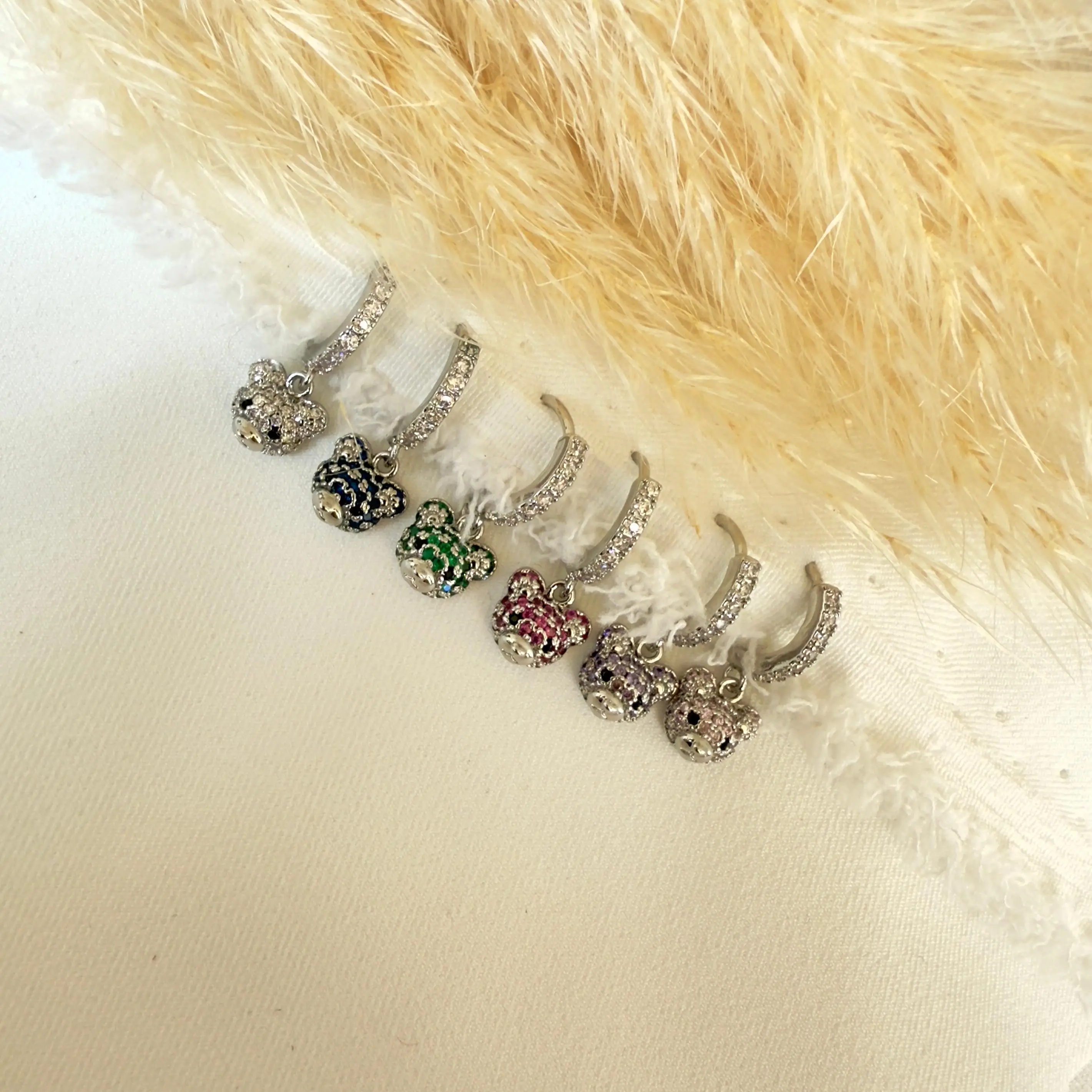 GY0004 Renkli Teddy Temalı Silver Set Küpe