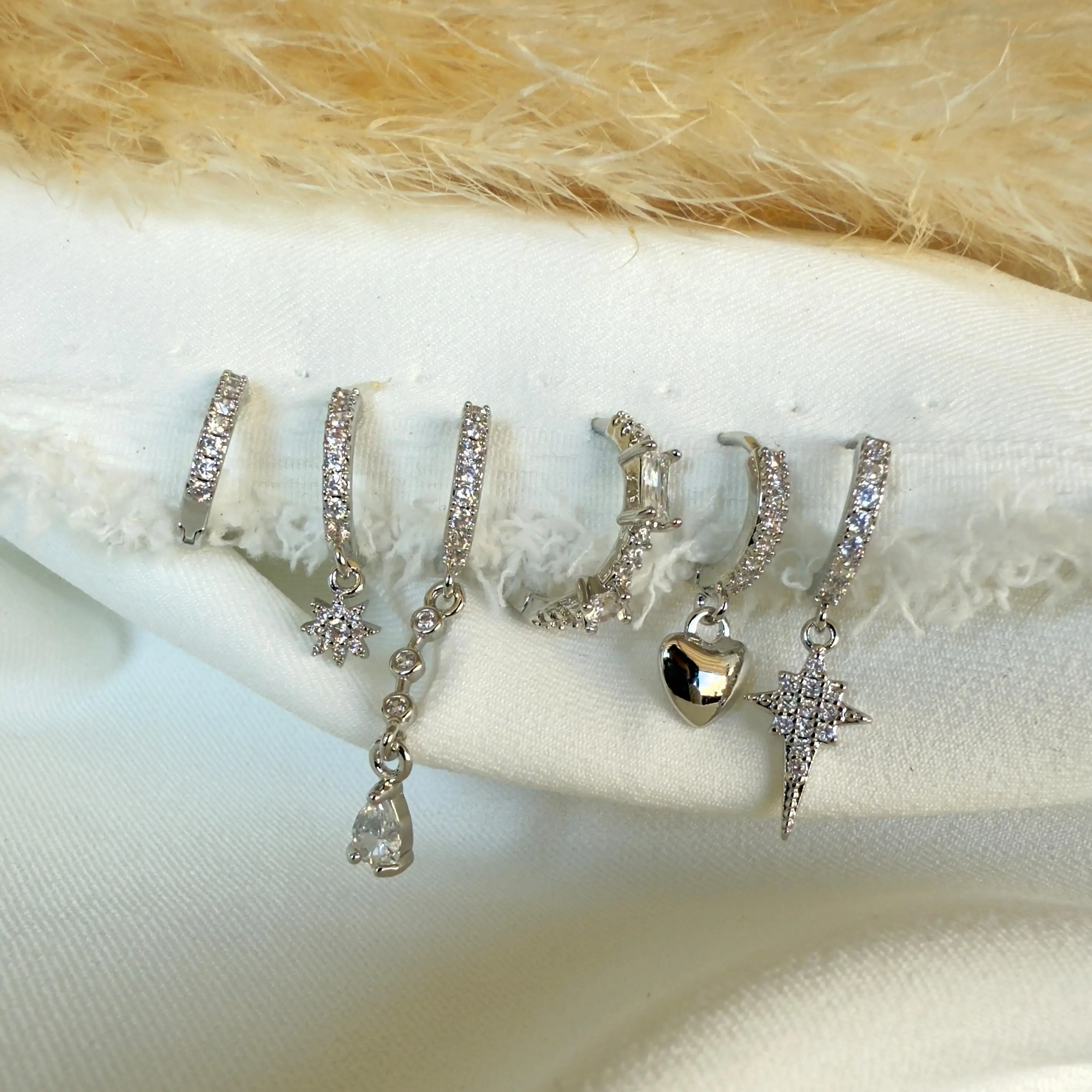 GY0008 Kutup Yıldızı Temalı Silver Set Küpe
