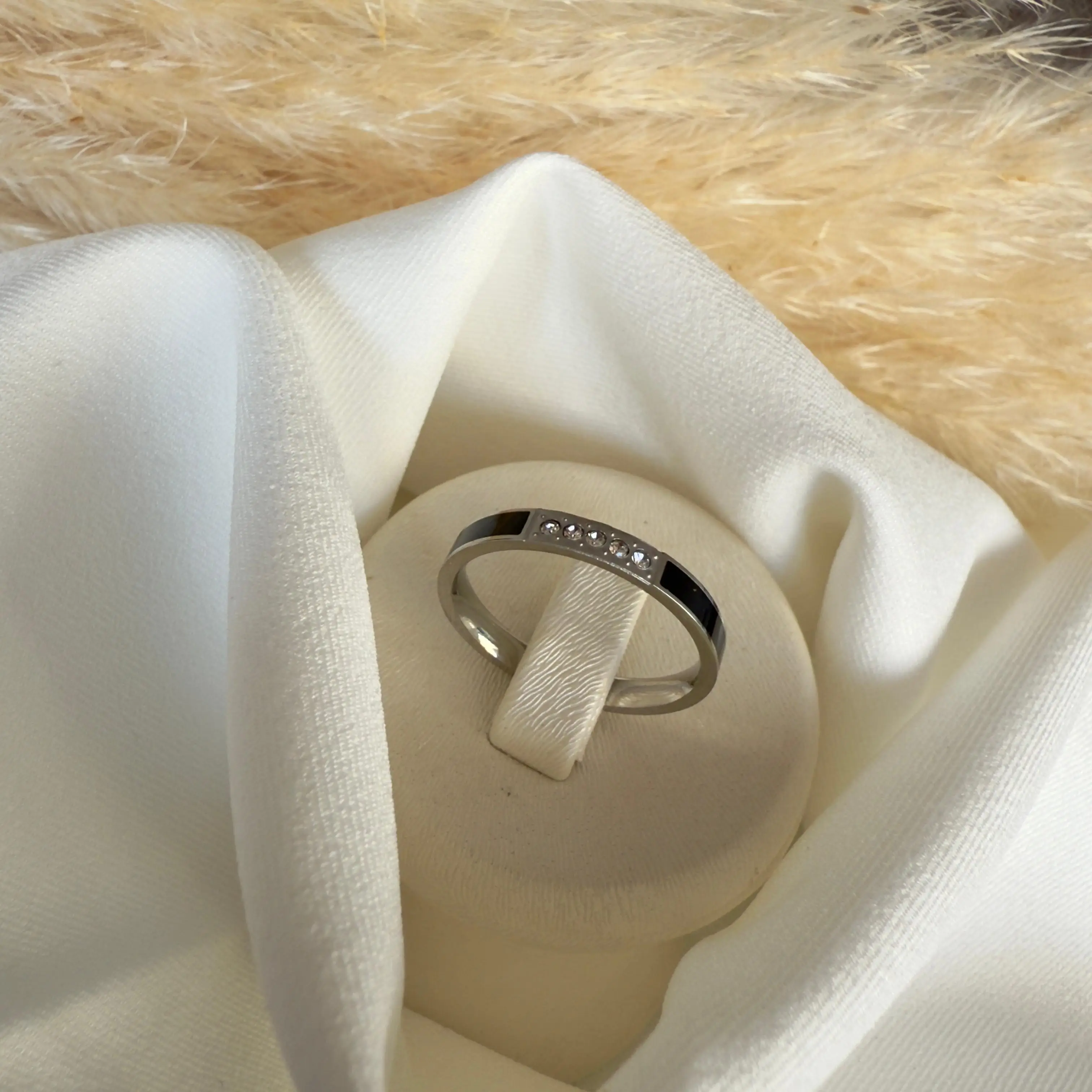 GY0113 Silver İnce Siyah Yüzük
